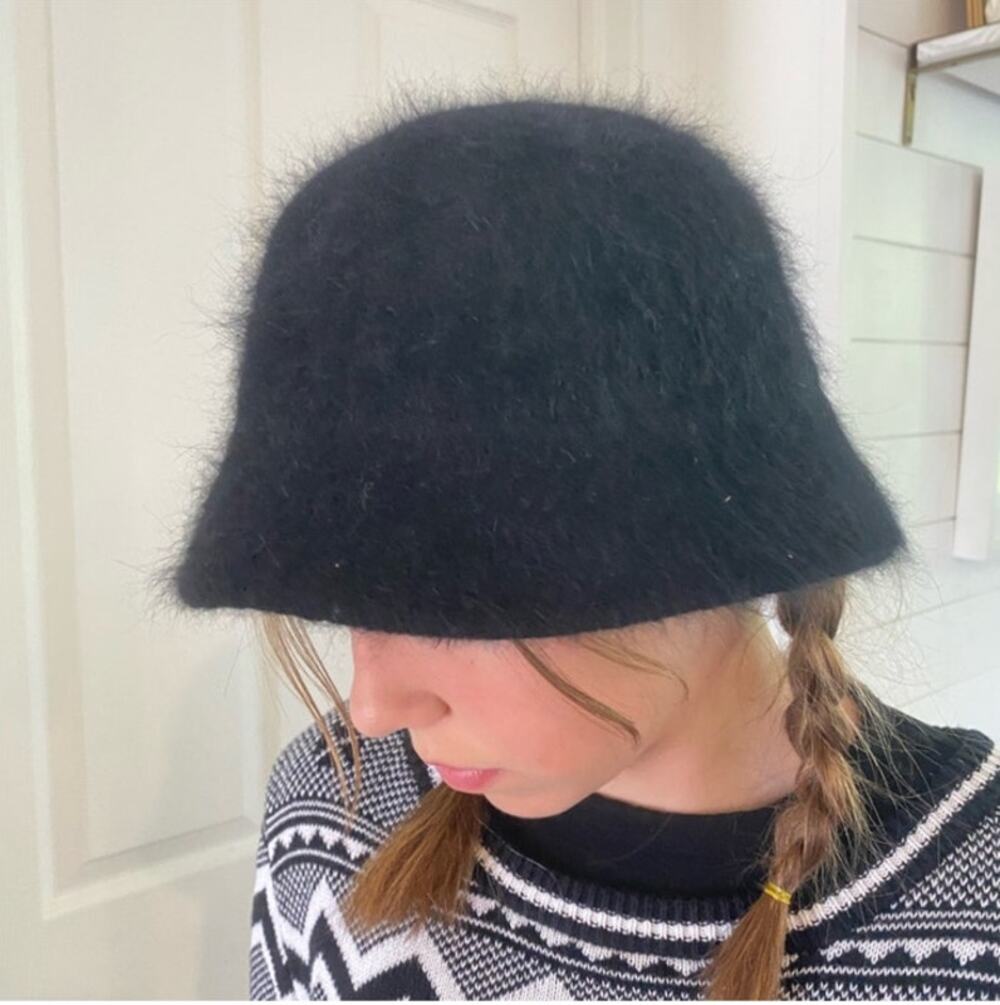 Y2K CC CHEVEUX Vintage Black Fur Angora Bucket Hat